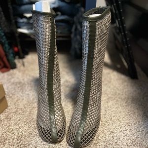 ASOS Design Earnest High Heel Mesh Boots Khaki Size US 9